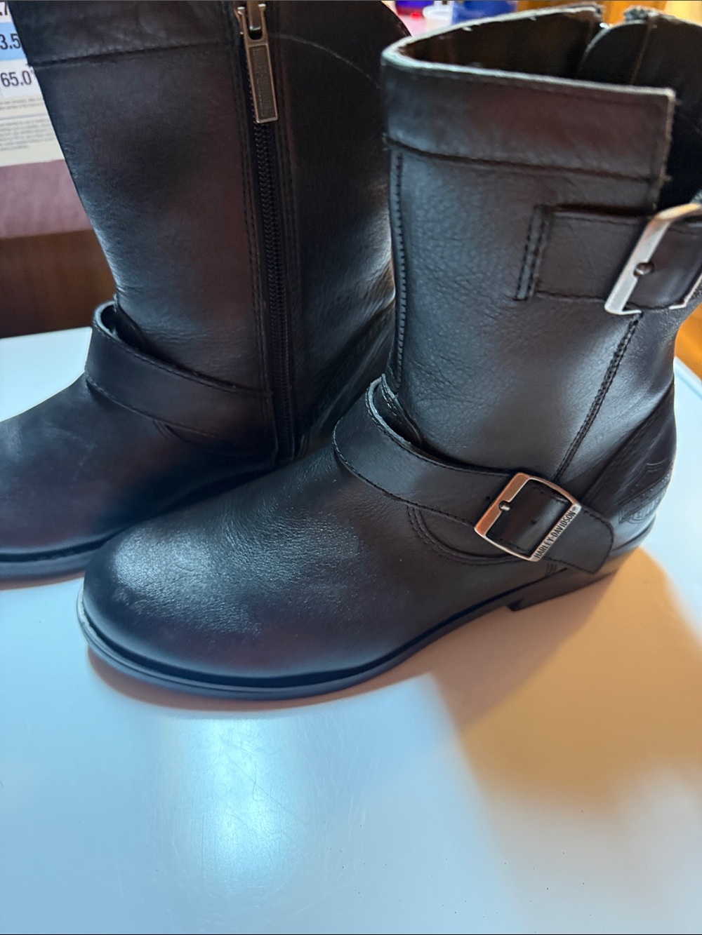 Harley-Davidson Black Leather Motorcycle Boots with Branded Strap - Picture 2 of 7